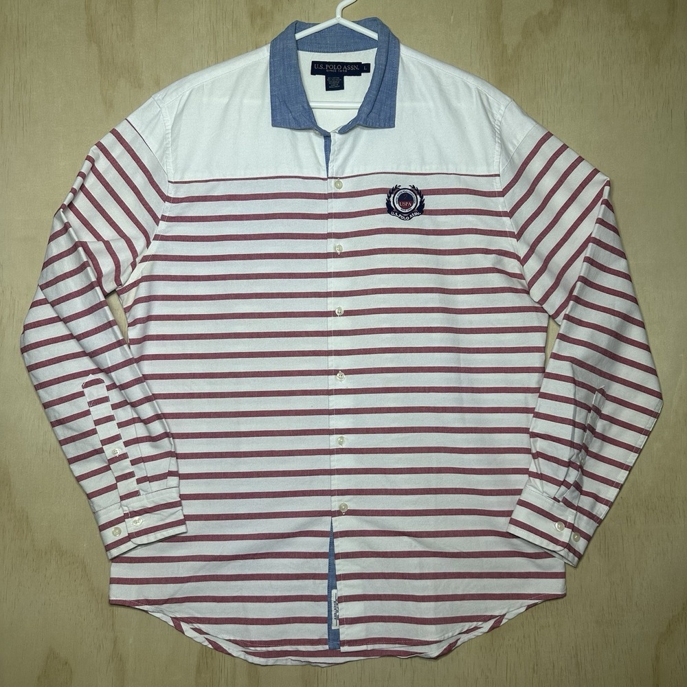 US Polo Assn Button Down Shirt Striped  Large unique Rugby Preppy‎